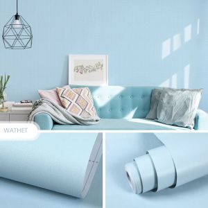 Aougo - Papier Peint Bleu Clair Autocollant Mural Papier Adhésif pour Meuble Cuisine Salon Chambre Enfant Bureau Armoire Papier Peint Vinyle Adhésif