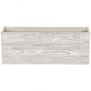 Bac à Fleurs Rectangulaire Blanc Effet Bois, 42 x 13 x 15 cm, en Fibre d'Argile pour Intérieur et Extérieur Beliani