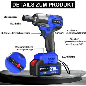 Lucn - 420nm clé de roue électrique pour voiture pneu échafaudage Lug Nut Removal Wheel Brace, 3200rmp, 2 x 6.0 Ah Li-Ion Batterie, 4 socket et 12
