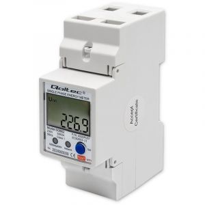 Compteur &eacute;lectronique monophas&eacute; Qoltec Compteur d'&eacute;nergie sur rail DIN Wi-Fi TUYA 230 V LCD