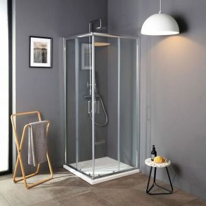 Kiamami Valentina &ndash; Cabine de douche carr&eacute;e 80x80 cm &ndash; Verre tremp&eacute; 4 mm &ndash; Profil&eacute;s en aluminium chrom&eacute; &ndash; Syst&egrave;me de fermeture magn&eacute;tique