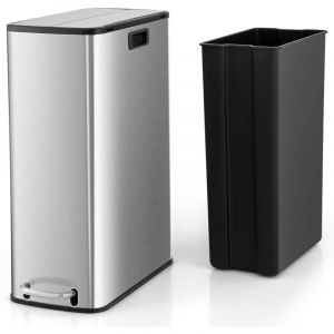 Costway - Poubelle Cuisine 46 Litres en Acier Inox, Poubelle Rectangulaire Pédale Amortisseur, Couvercles à Ailes Scellés, Fermeture Douce,