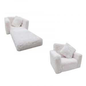 Viking Choice - Canapé-lit enfant et lit d'appoint en un - 100cm x 36cm x 25cm - peluche blanche