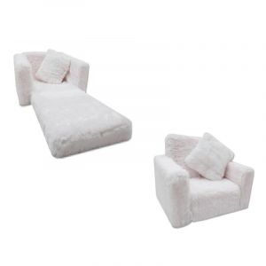 Canapé-lit enfant et lit d'appoint en un - 100cm x 36cm x 25cm - peluche blanche - Blanc