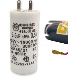 Condensateur 3,5 µF – Moteur de volet roulant ou store – Compatible somfy, simu, nice – Cylindrique – 2 cosses Faston 2,8 mm – 450V – Haute fiabilité