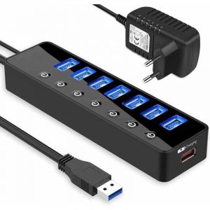 Autre accessoire de domotique Hub Usb Actif 3.0 Avec Alimentation, 7 Ports Hub De Donn&eacute;es Actif Usb 3.0 Avec Interrupteur Et 1 Port De Charge