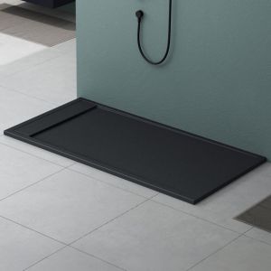 Mai & Mai Receveur de Douche Antid&eacute;rapant Bac &agrave; Douche Gris Noir Mat en R&eacute;sine Marbre Artificielle 80x160x3cm Rectangulaire G&eacute;o10 avec Bonde AL06
