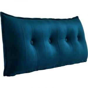 Grand Oreiller de Lit Décoratif, Coussin de Lecture Capitonné de Boutons, Oreiller de Corps pour Dormeur Latéral, Bleu Velours, 120 x 8 x 50 cm