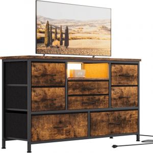 Commode de rangement,Commode Chambre,avec Prises,LED,avec 8 Grands Tiroirs Commode Rangement, Chiffonnier pour Salon, Couloir, Chambre, brun rustique