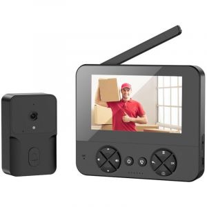 Sonnette sans Fil avec Cam&eacute;ra et &Eacute;cran 1080P, Interphone Vid&eacute;o Bidirectionnel,Visiophone sans Fil, Vision Nocturne, Portier Vid&eacute;o sans WiFi ni