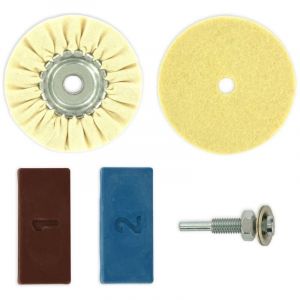 Tivoly &bull; Kit 5 PCS polissage pour perceuse 1 disque Coton &Oslash;85mm alesage 10mm 1 disque Feutre &Oslash;85mm alesage 10mm un arbre &Oslash;6mm 2 pates &agrave; polir