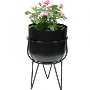 DanDiBo Tabouret &agrave; fleurs avec pot M&eacute;tal Noir 42,5 cm Porte-fleurs 96151 Colonne &agrave; fleurs Moderne Porte-plantes Tabouret &agrave; plantes