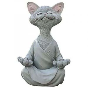 Chat Figurine, M&eacute;ditation Yoga Chat Heureux, Zen Chat Pose D&eacute;tendue Sculpture pour la Maison Ext&eacute;rieure Pelouse D&eacute;coration Cadeaux pour Les Amoureux