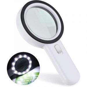 Loupe Lecture, Loupe Grossissante 12 LED Loupe 30X, Grande Loupe Lumineuse Loupe de Poche pour Bijoutier, Horloger, Artisanat, Enfant, Personnes