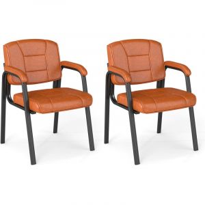 Lot de 2 Chaise de Bureau Chaises d'Invit&eacute;s, Chaise de Salle d'Attente avec Accoudoir Rembourr&eacute;, Fauteuil de R&eacute;ception en Similicuir,Charge 180kg,Caf&eacute;