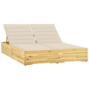 Bain de soleil, Transat, Chaise longue double et coussins cr&egrave;me bois de pin impr&eacute;gn&eacute; togp56103 DESIGN IN