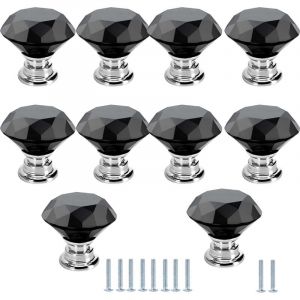 Poign&eacute;e Meuble 10 Pi&egrave;ces Diamant Poign&eacute;e Cristal Verre Bouton Tiroir Diamant Poign&eacute;e Noir