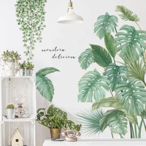 Autocollant mural feuille de palmier, autocollant mural plante tropicale, autocollant mural plante verte, autocollant mural amovible en vinyle pour