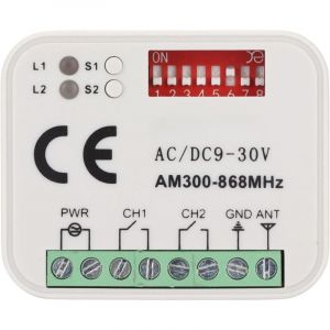 R&eacute;cepteur Universel Compatible avec la t&eacute;l&eacute;commande Doorhan 433,92 MHz R&eacute;cepteur sans Fil 2 canaux 433-868 MHz Code Roulant/Fixe R&eacute;cepteur 12-24