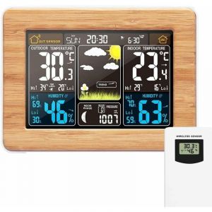 Station m&eacute;t&eacute;o sans Fil Horloge de m&eacute;t&eacute;o color&eacute;e num&eacute;rique avec capteur ext&eacute;rieur Thermom&egrave;tre ext&eacute;rieur int&eacute;rieur avec Date Temp&eacute;rature Humidit&eacute;