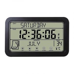 Feiyue - Horloge murale numérique, horloge numérique à piles, horloge de bureau 8 pouces avec température, humidité et jour