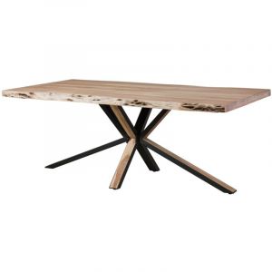 Table tranche d'arbre 180x90x77 Acacia laqué beige / pied central anthracite mat / nature FREEFORM