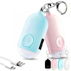 130DB Lot de 2 Alarme Personnelle Anti-Agression avec Porte-cl&eacute;,Rechargeables Alarme de Poche avec LED Lampe de Poche Torche Alarme,pour Femme