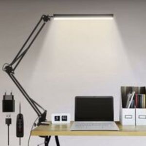 Lampe de bureau LED, lampe de bureau d'architecte pliable 14 W avec clip, 10 niveaux de luminosit&eacute; x 3 modes de couleur, lampe de bureau r&eacute;glable,