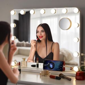 Hollywood Miroir de maquillage avec &eacute;clairage 80 x 60 cm led Hollywood Grand miroir cosm&eacute;tique avec variateur de lumi&egrave;re, 3 couleurs de lumi&egrave;re,
