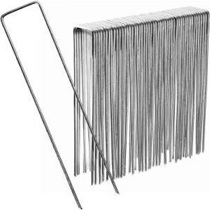 50 pcs Agrafes fixation Acier galvanis&eacute; H15cm L4cm 3mm - Piquet pour fixer tuyau, b&acirc;che, filet, toile jardin - Lntyq