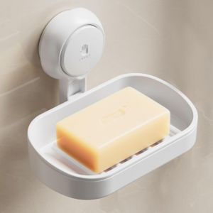 Porte-savon &agrave; ventouse pour douche de salle de bain, mural, aucun per&ccedil;age requis, porte-savon en plastique amovible avec Drain, porte-&eacute;ponge