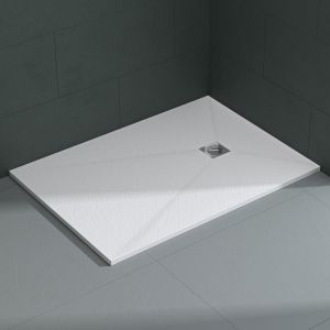 Mai & Mai Receveur de Douche Antid&eacute;rapant Bac &agrave; Douche Blanc en R&eacute;sine Marbre Artificielle 100x140x3cm Rectangulaire G&eacute;o9 avec Bonde AL06