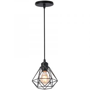 STOEX Lustre Suspension Industriel en M&eacute;tal Noir , Luminaire Style Vintage Design forme Cage Diamant R&eacute;tro pour Salon Chambre Salle &agrave; manger (sans