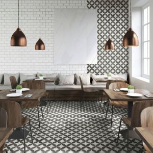 Carrelage gr&egrave;s c&eacute;rame effet carreau ciment vieilli CHEZ COCO ARCH 25x25cm 25x25 cm Noir et Blanc - Mat - bo&icirc;te de 1.13 m2