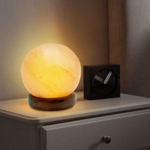 Globo Lighting - Lampe de table cristal de sel Lampe en cristal de sel socle en bois Lampe de table en bois pierre de sel décorative, usb, led 5W,