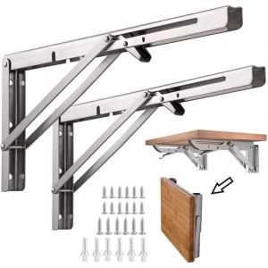 Keyoung - Support d' Étagères Pliable,12' / 300mm Acier Inoxydable Equerre Rabattable Murale, Lot de 2 Lourds Support Console Pliable Rétractable