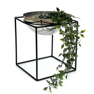 Dandibo - Tabouret &agrave; fleurs M&eacute;tal avec pot Noir Argent 35 cm Porte-fleurs 96256 l Colonne &agrave; fleurs Moderne Porte-plantes Tabouret &agrave; plantes