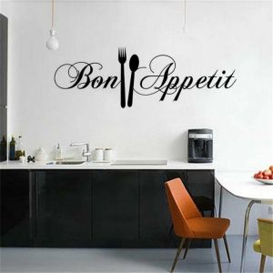 Fitags - Bon App&eacute;Tit Citations Sticker Mural Art Stickers Art Salon Cuisine Restaurant Vinyle D&eacute;Coration Couteau Et Fourchette diy Wall Mural Famille