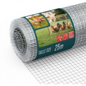 VOUNOT&reg; Grillage soud&eacute; galvanis&eacute; rouleau 0.5x25m - Maille 13mm Fil 0.7mm - Treillis et cl&ocirc;ture m&eacute;tallique