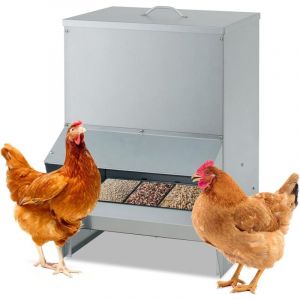 GOPLUS Mangeoire &agrave; Poulet Galvanis&eacute;e 22Kg, Fixation Murale, Couvercle, Anti-Rats, sans Gaspillage, Distributeur de Nourriture pour Poulailler