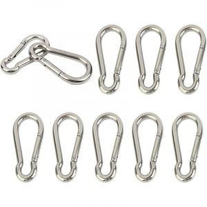 Lot de 10 mousquetons en acier inoxydable 304 tr&egrave;s r&eacute;sistants &agrave; ressort M4 4 cm Petit porte-cl&eacute;s pour cl&eacute;s, balan&ccedil;oire, camping, p&ecirc;che, hamac