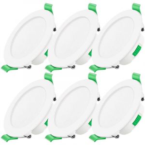 Spot LED Encastrable Dimmable 230V 7W Spot Plafond &Eacute;tanche IP44 R&eacute;glable Plafonnier Encastr&eacute; pour Salle de Bain, Salon, Lot de 6, Rond, [Classe