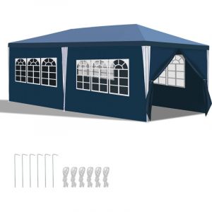 Wolketon 3x6M Tonnelle avec 6 B&acirc;che Lat&eacute;rales Amovibles et 4 Fen&ecirc;tres D&eacute;coratives, Gazebo de Jardin Rapide &agrave; Installer,Bleu