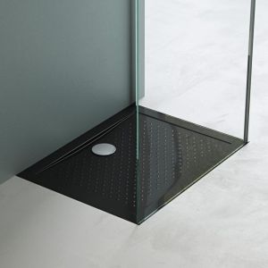 Mai&mai - Receveur de Douche Noir Bac &agrave; Douche 75x90x4cm en Acrylique Anti-Glisse Carr&eacute; Extra Plat avec Bonde Lucia02AR+A2