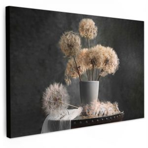 TABLEAU SUR TOILE Graines de fleurs - Pissenlit - Vase - Nature morte - Bouquet Tableau Cuisine D&eacute;coration murale 90x60 cm