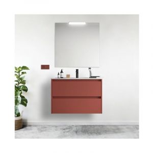 Abitare - Meuble de salle de bain suspendu 80 cm en bois rouge satiné avec vasque intégré - Nova - Standard