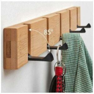 Pliable Pat&egrave;res en Bois Naturel, Porte-Manteau Mural avec 5 Crochets &Eacute;tag&egrave;re Murale Range-courrier Auto-adh&eacute;sif Accroche cl&eacute; Organiseur Muraux en