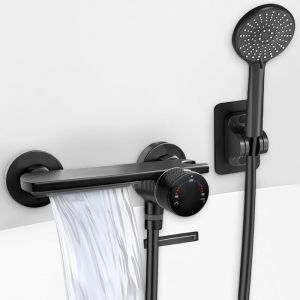 Robinet de baignoire avec douchette, robinet cascade, Robinet de baignoire cascade avec douche, tuyau en PVC de 1,5 m et support mural, mitigeur en