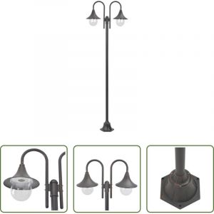 vidaXL &Eacute;clairage ext&eacute;rieur - Lampadaire de jardin E27 220 cm Aluminium 2 lanternes Bronze