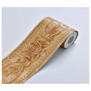 ZVD-Frise murale autocollante à motif floral pour décorer la maison - idéal pour une cuisine ou une salle de bains - 10,6 cm x 5 m, or